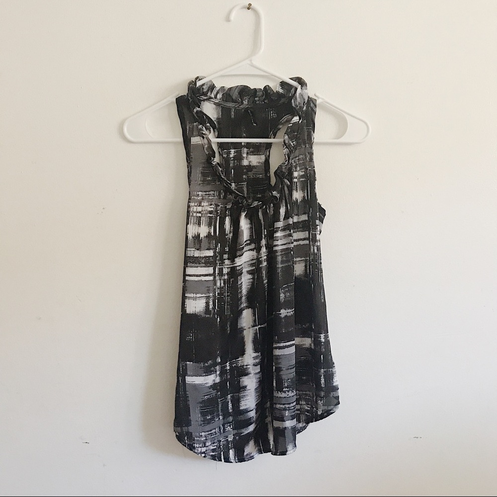 Sleeveless black, white, and gray tank